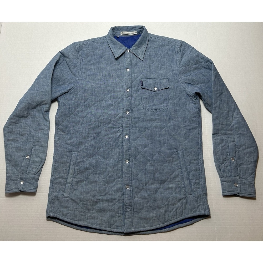 Criquet Quilted Shacket Mens Large Blue Western Pearl Snap Jacket Pocket Adult